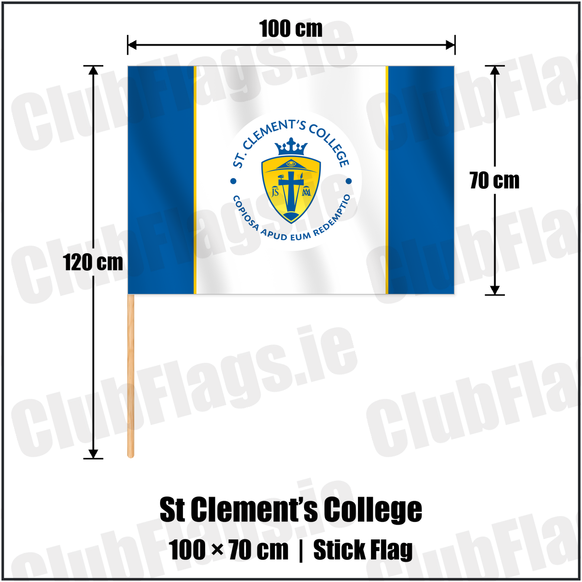St Clement’s College 70cm x 100cm Stick Flag with the club crest and colours, Limerick GAA - ClubFlags.ie