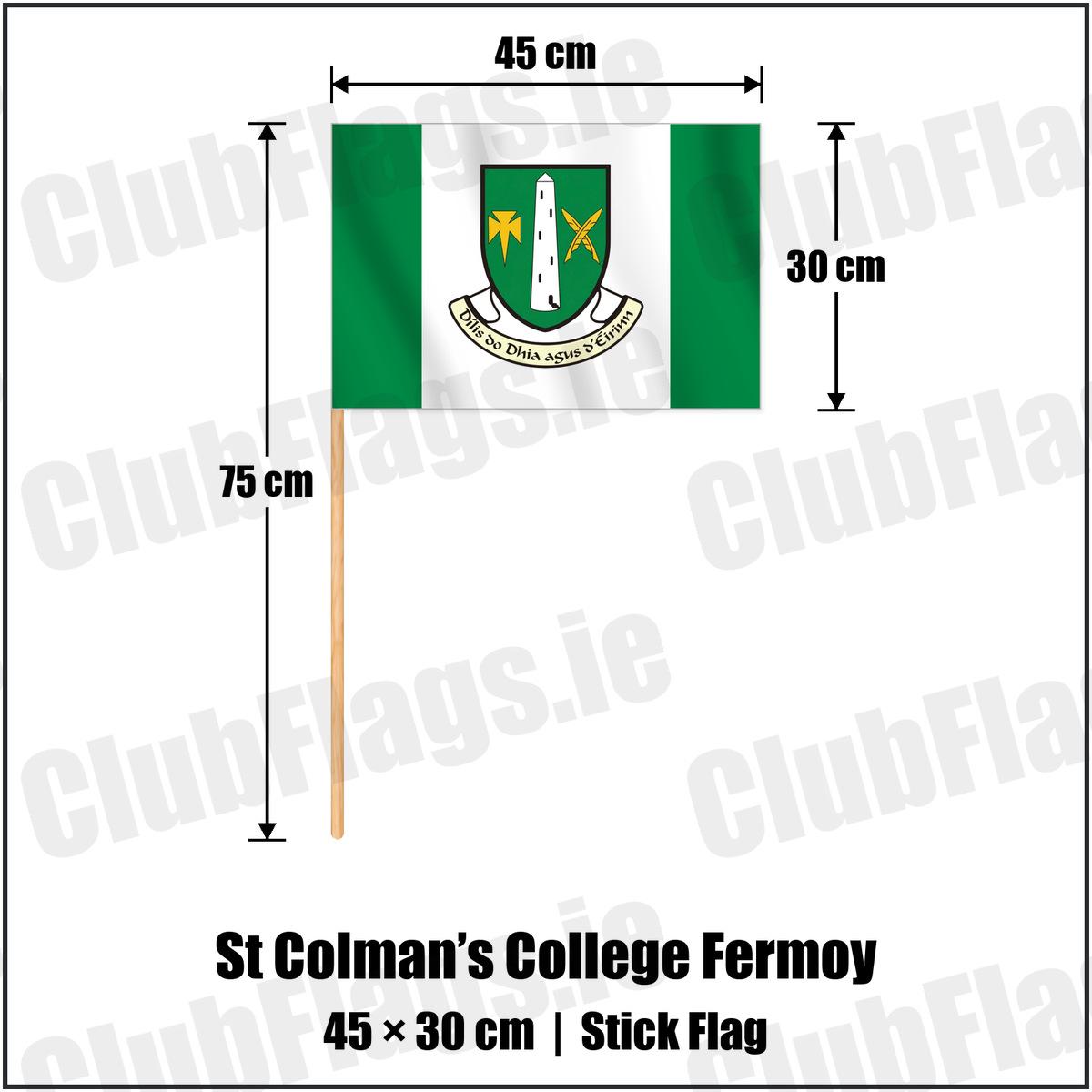St Colman’s College Fermoy 30cm x 45cm Stick Flag with the club crest and colours, Cork GAA - ClubFlags.ie