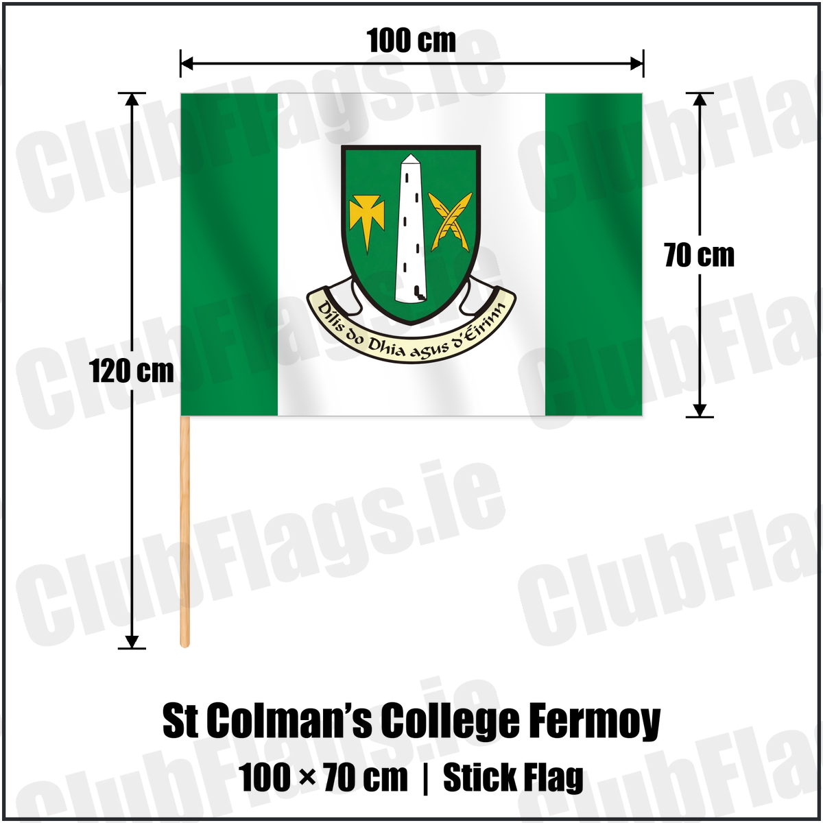St Colman’s College Fermoy 70cm x 100cm Stick Flag with the club crest and colours, Cork GAA - ClubFlags.ie
