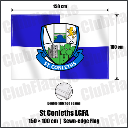 St Conleths LGFA 100cm x 150cm Flag (sewn on the edges) with the club crest and colours, Laois GAA - ClubFlags.ie