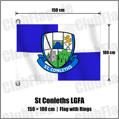 St Conleths LGFA 150cm x 100cm Flag Pole Flag with Rings with the club crest and colours, Laois GAA - ClubFlags.ie