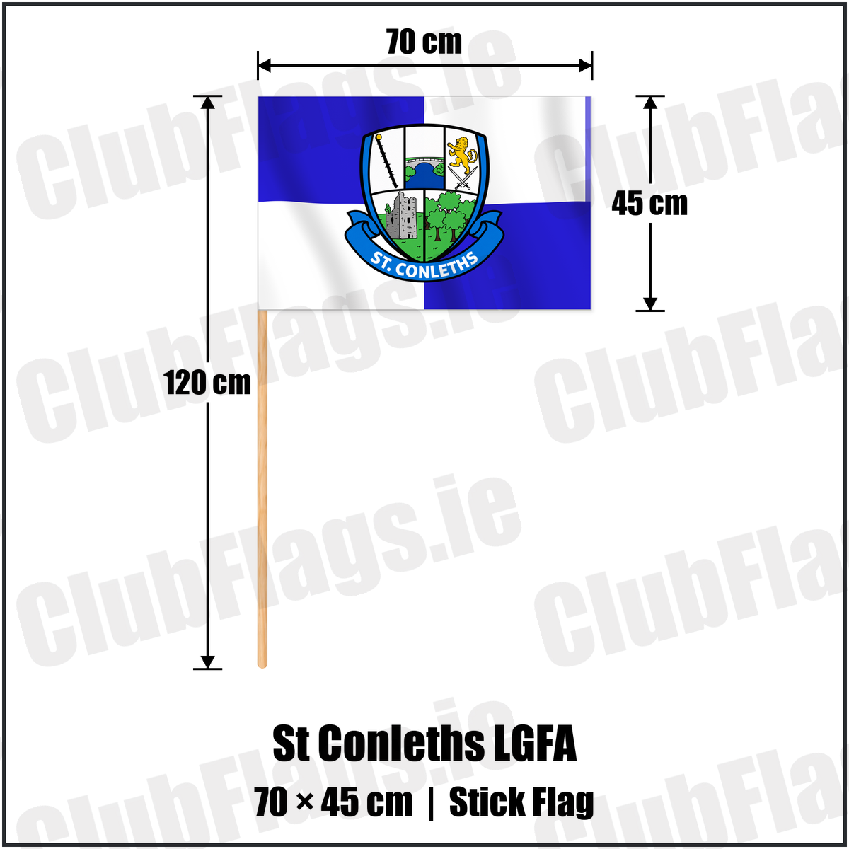 St Conleths LGFA 45cm x 70cm Stick Flag with the club crest and colours, Laois GAA - ClubFlags.ie