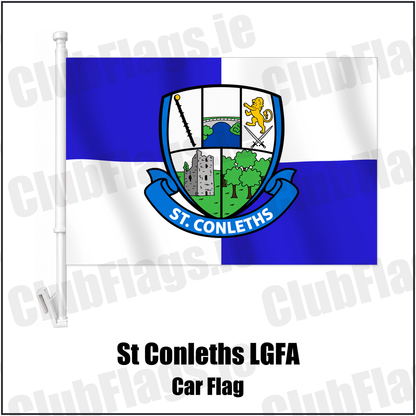 St Conleths LGFA Car Flag with the club crest and colours, Laois GAA - ClubFlags.ie