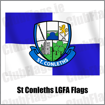 St Conleths LGFA Flags with the club crest and colours, Laois GAA - ClubFlags.ie