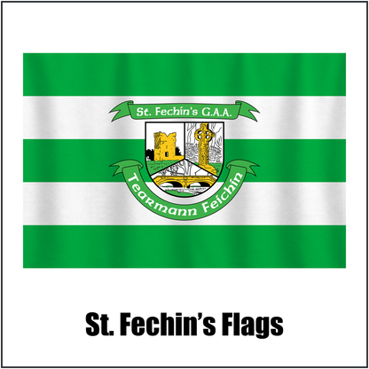 St. Fechin’s Flags, featuring the club crest and green and white colours; County Louth GAA. ClubFlags.ie.