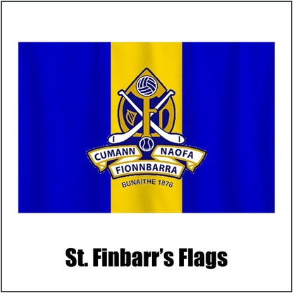 St. Finbarr’s Flags, featuring the club crest and royal blue and gold colours; County Cork GAA. ClubFlags.ie.