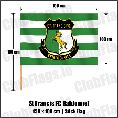 St Francis FC Baldonnel 100cm x 150cm Stick Flag with the club crest and colours, Dublin Football - ClubFlags.ie