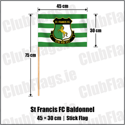 St Francis FC Baldonnel 30cm x 45cm Stick Flag with the club crest and colours, Dublin Football - ClubFlags.ie