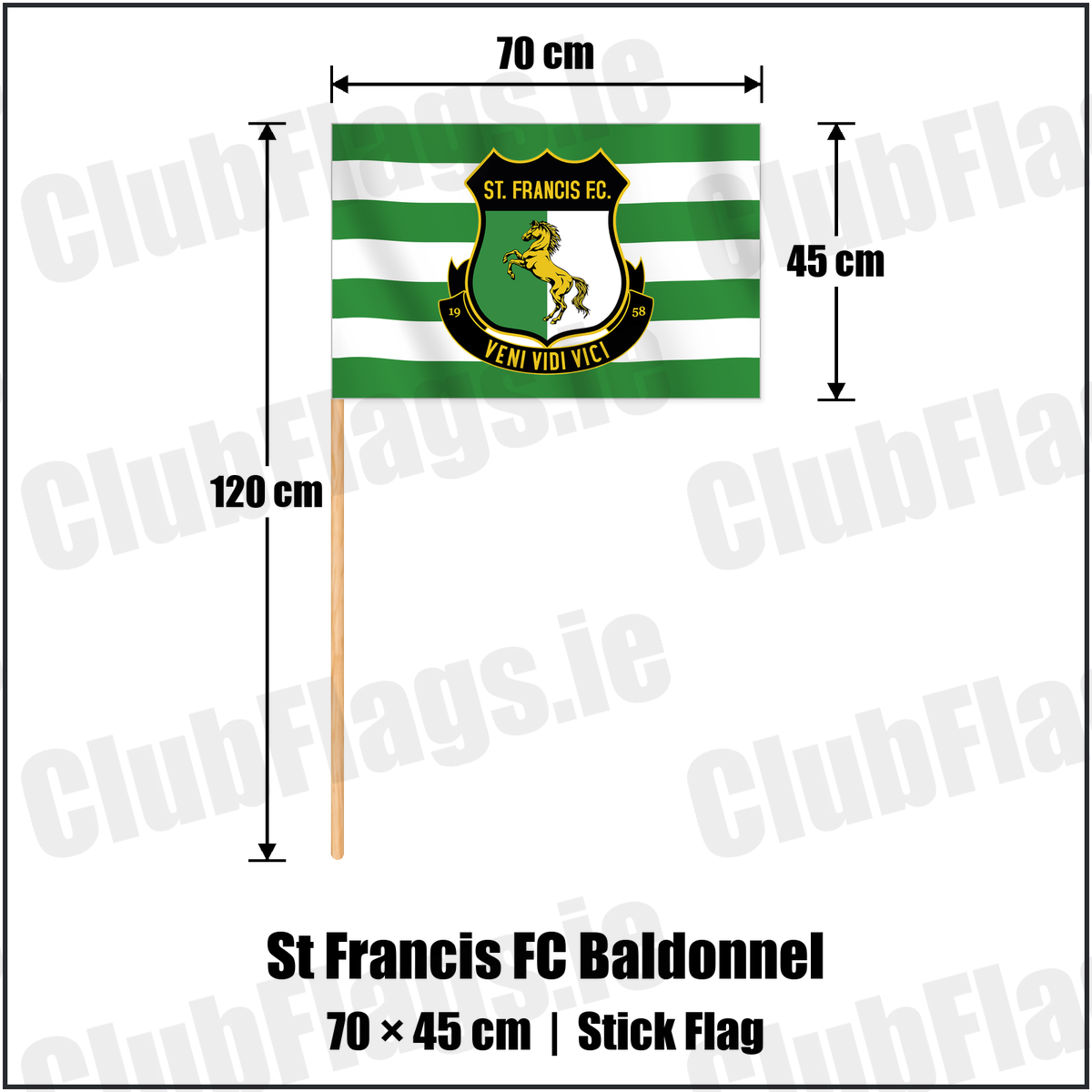 St Francis FC Baldonnel 45cm x 70cm Stick Flag with the club crest and colours, Dublin Football - ClubFlags.ie