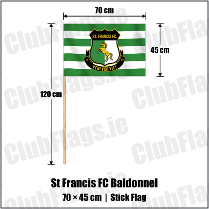 St Francis FC Baldonnel 45cm x 70cm Stick Flag with the club crest and colours, Dublin Football - ClubFlags.ie