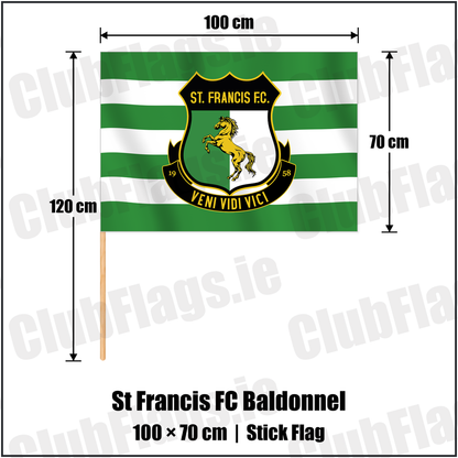 St Francis FC Baldonnel 70cm x 100cm Stick Flag with the club crest and colours, Dublin Football - ClubFlags.ie