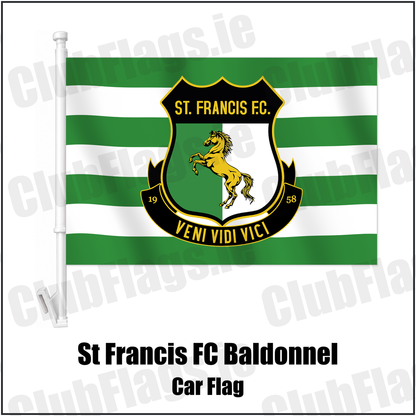 St Francis FC Baldonnel Car Flag with the club crest and colours, Dublin Football - ClubFlags.ie
