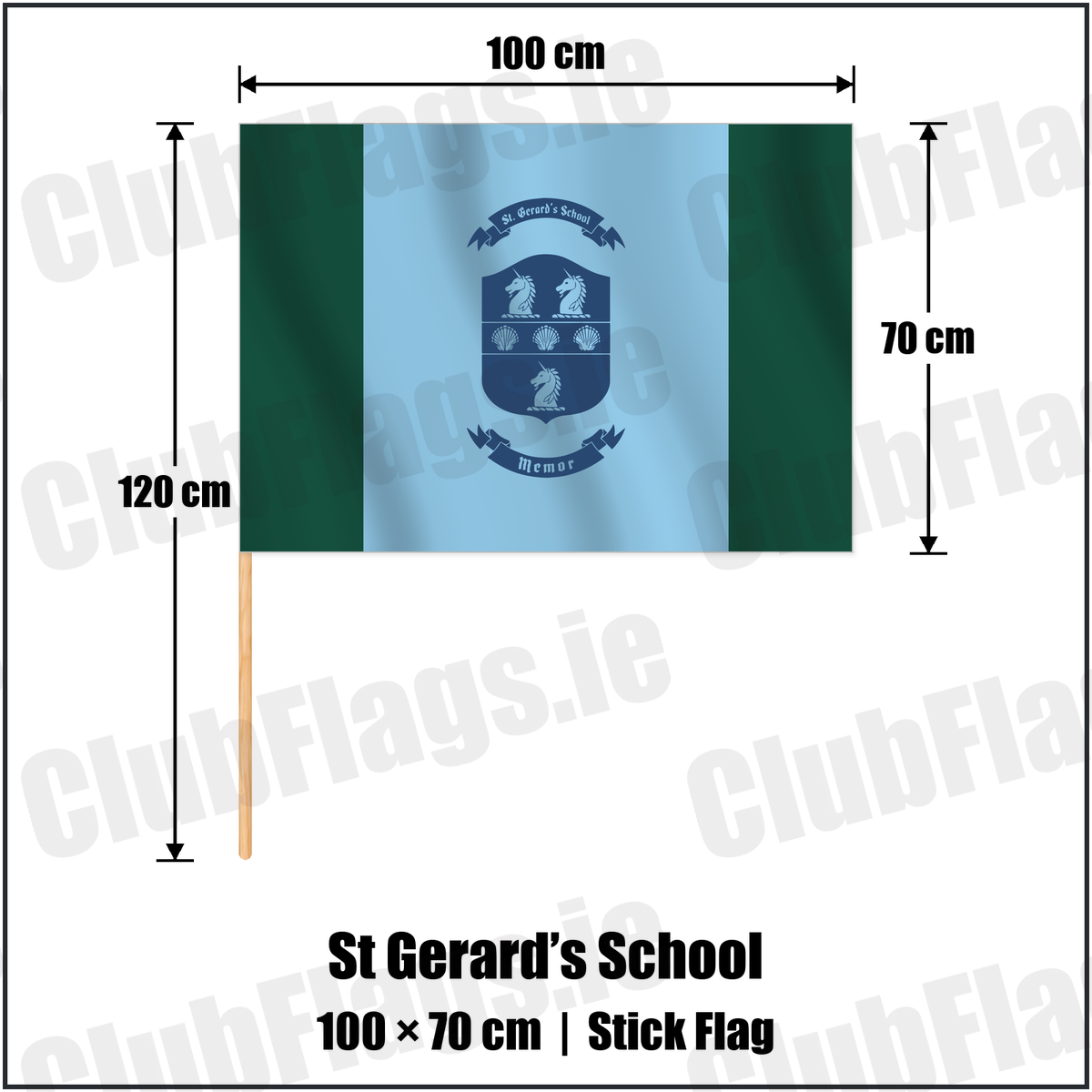 St Gerard’s School 70cm x 100cm Stick Flag with the club crest and colours, Wicklow Rugby - ClubFlags.ie