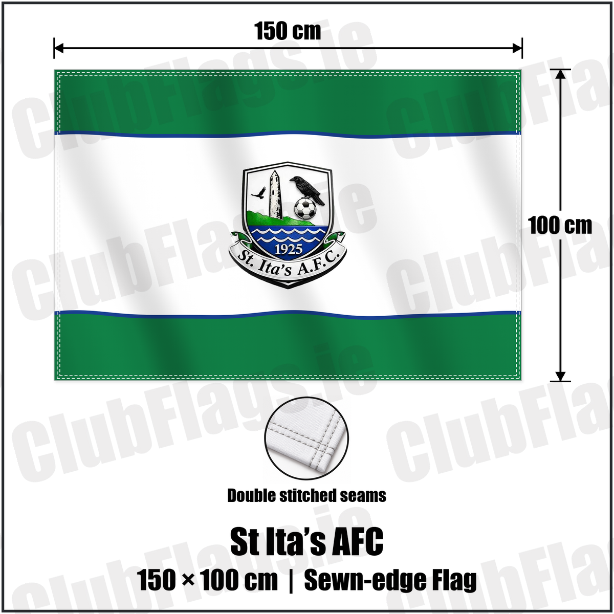 St Ita’s AFC 100cm x 150cm Flag (sewn on the edges) with the club crest and colours, Dublin Football - ClubFlags.ie
