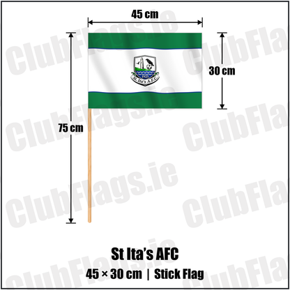 St Ita’s AFC 30cm x 45cm Stick Flag with the club crest and colours, Dublin Football - ClubFlags.ie