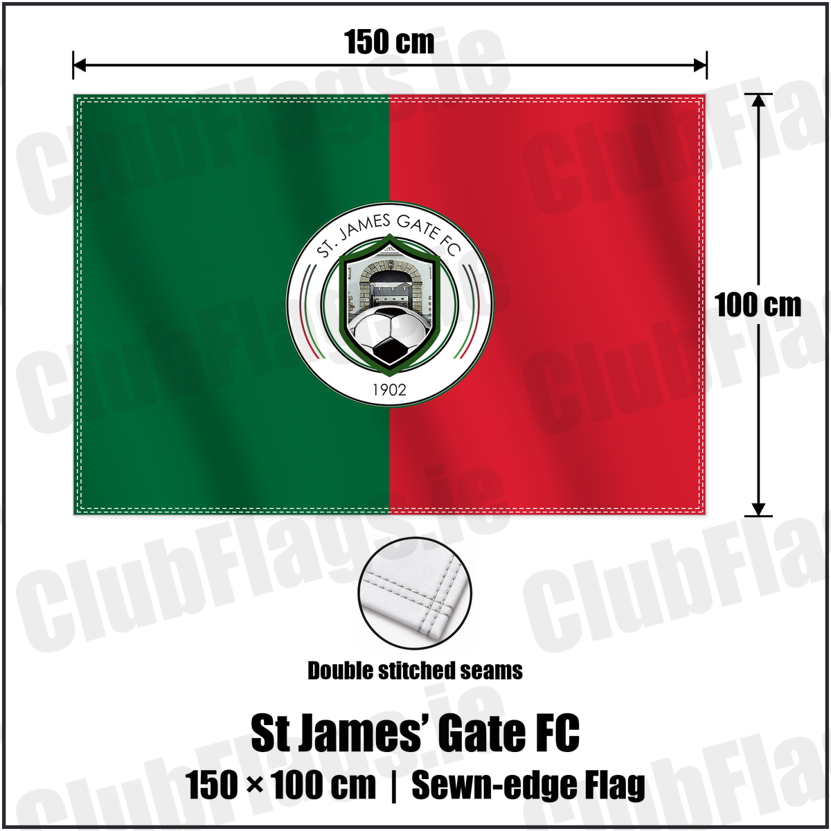 St James’ Gate FC 100cm x 150cm Flag (sewn on the edges) with the club crest and colours, Dublin Football - ClubFlags.ie