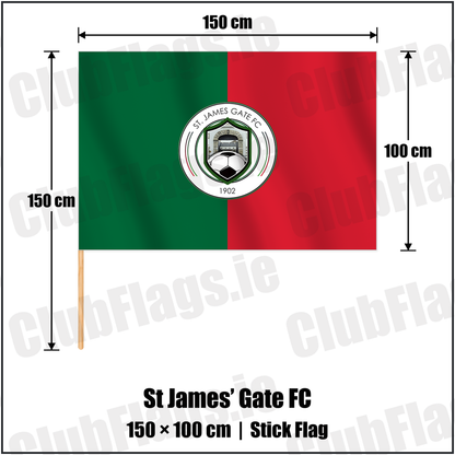 St James’ Gate FC 100cm x 150cm Stick Flag with the club crest and colours, Dublin Football - ClubFlags.ie