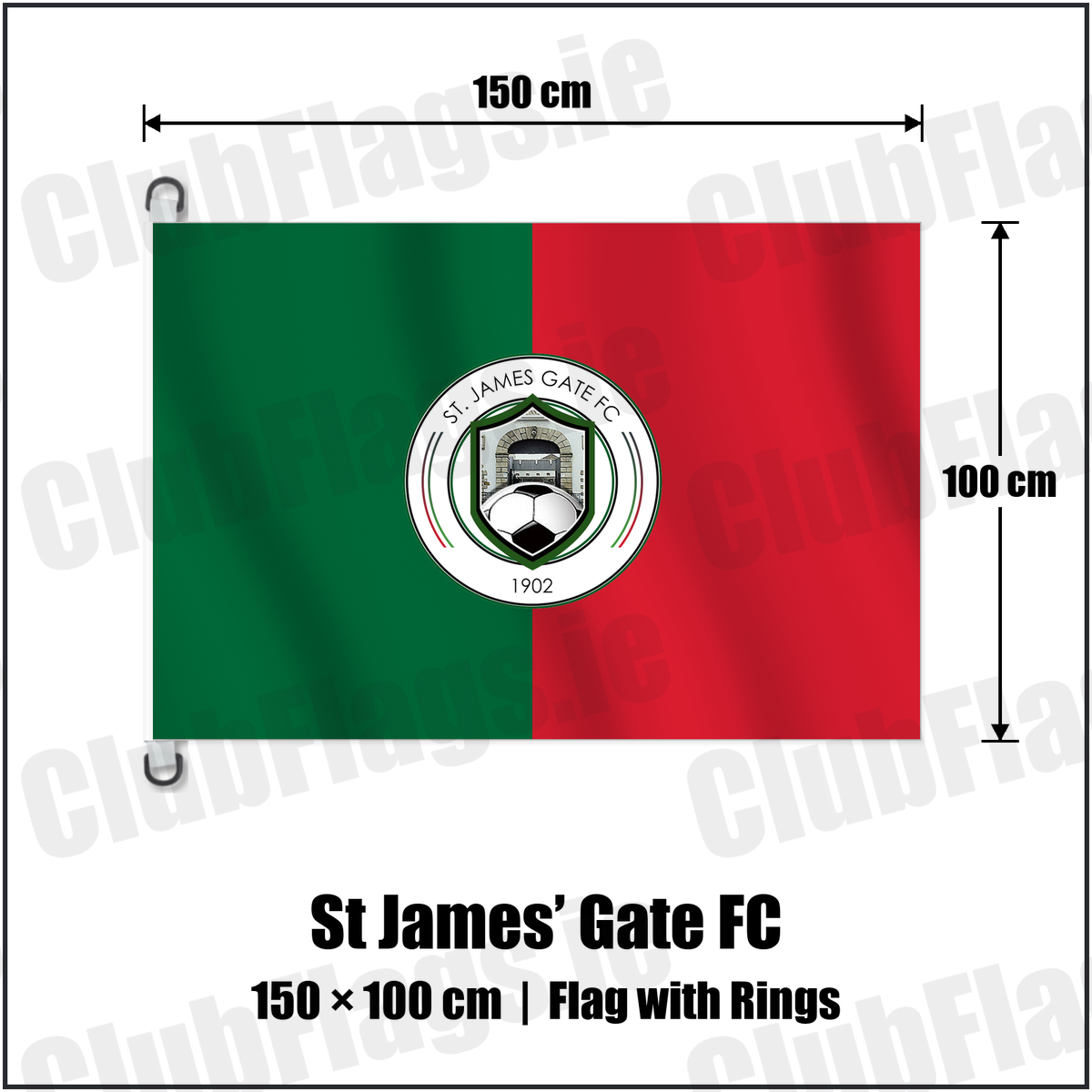 St James’ Gate FC 150cm x 100cm Flag Pole Flag with Rings with the club crest and colours, Dublin Football - ClubFlags.ie