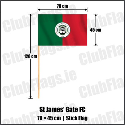 St James’ Gate FC 45cm x 70cm Stick Flag with the club crest and colours, Dublin Football - ClubFlags.ie