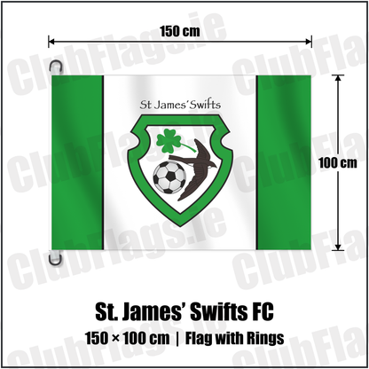 St. James’ Swifts FC 150cm x 100cm Flag Pole Flag with Rings with the club crest and colours, Antrim Football - ClubFlags.ie