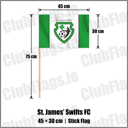 St. James’ Swifts FC 30cm x 45cm Stick Flag with the club crest and colours, Antrim Football - ClubFlags.ie