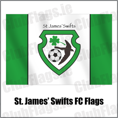 St. James’ Swifts FC Flags with the club crest and colours, Antrim Football - ClubFlags.ie