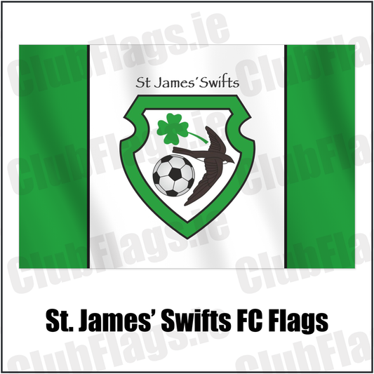 St. James’ Swifts FC Flags with the club crest and colours, Antrim Football - ClubFlags.ie