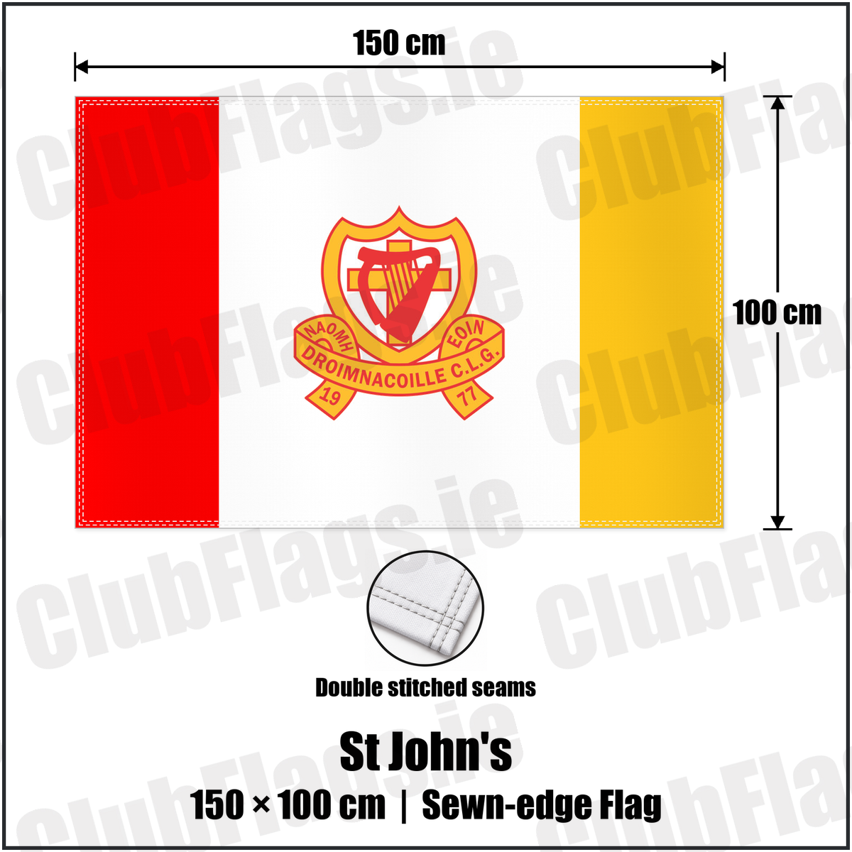 St John's 100cm x 150cm Flag (sewn on the edges) with the club crest and colours, Down GAA - ClubFlags.ie