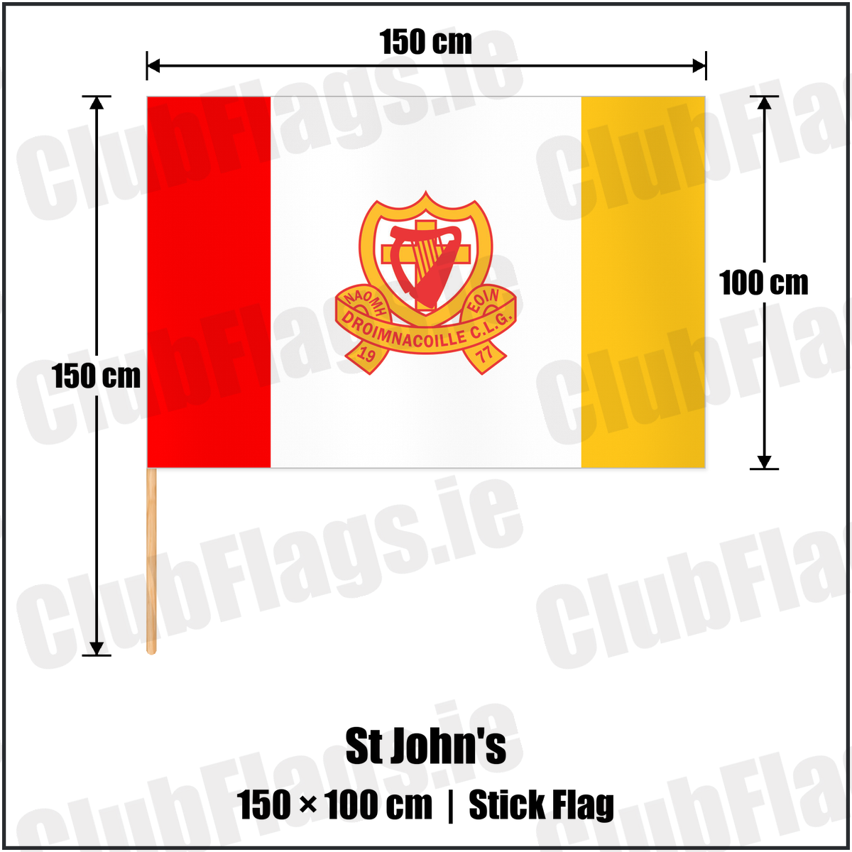 St John's 100cm x 150cm Stick Flag with the club crest and colours, Down GAA - ClubFlags.ie