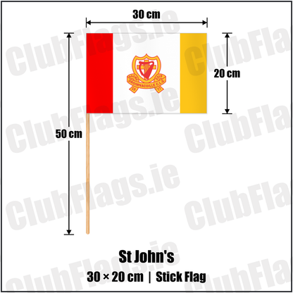 St John's 20cm x 30cm Stick Flag with the club crest and colours, Down GAA - ClubFlags.ie
