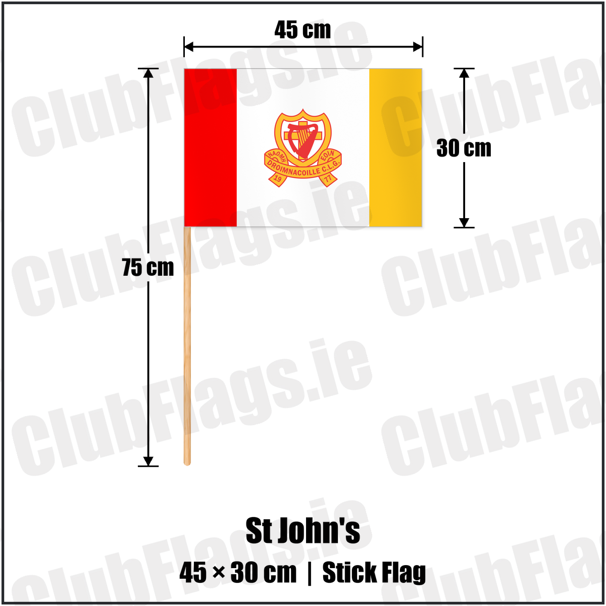 St John's 30cm x 45cm Stick Flag with the club crest and colours, Down GAA - ClubFlags.ie