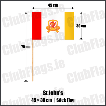 St John's 30cm x 45cm Stick Flag with the club crest and colours, Down GAA - ClubFlags.ie