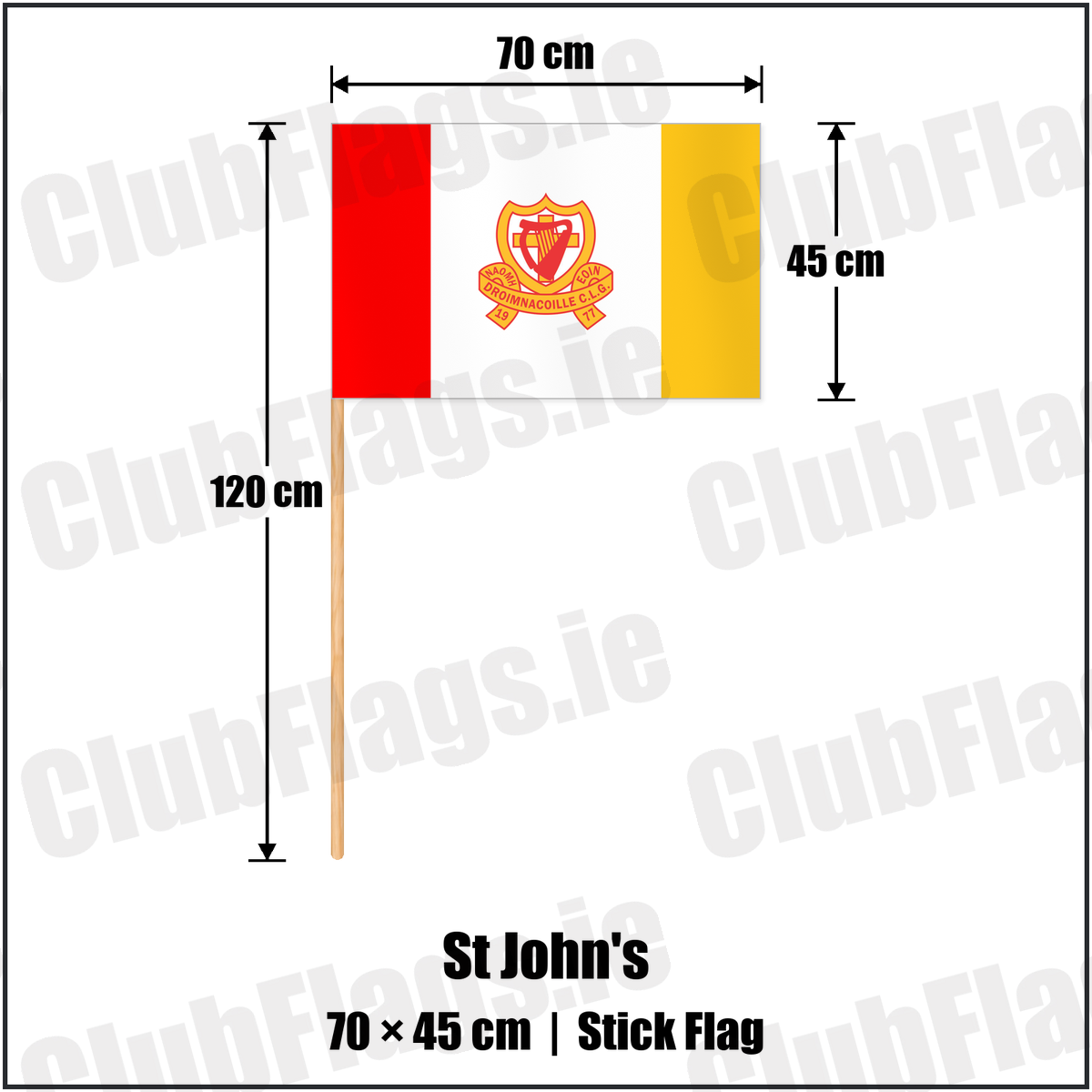 St John's 45cm x 70cm Stick Flag with the club crest and colours, Down GAA - ClubFlags.ie