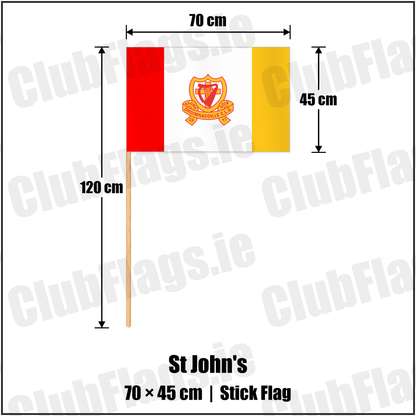 St John's 45cm x 70cm Stick Flag with the club crest and colours, Down GAA - ClubFlags.ie
