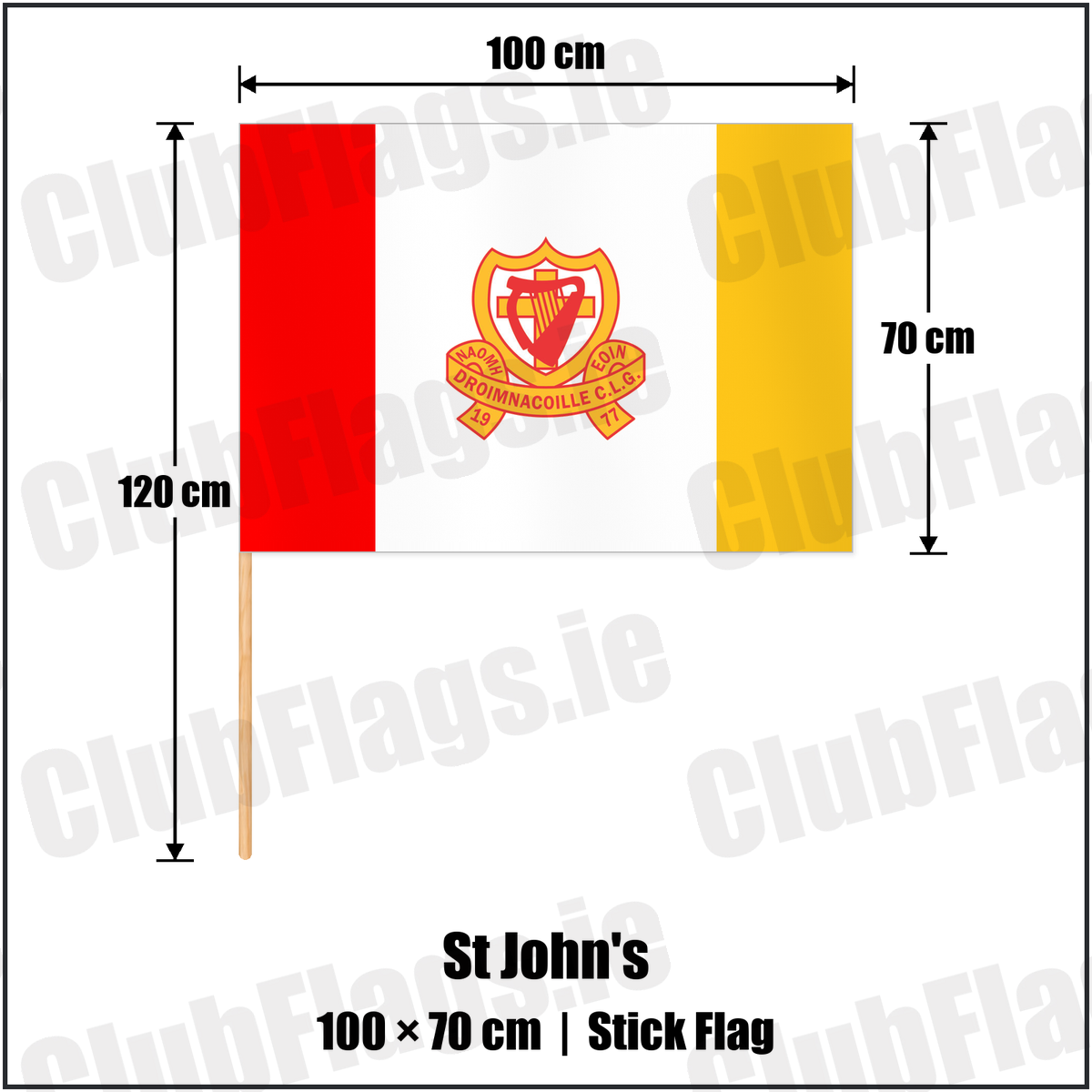 St John's 70cm x 100cm Stick Flag with the club crest and colours, Down GAA - ClubFlags.ie