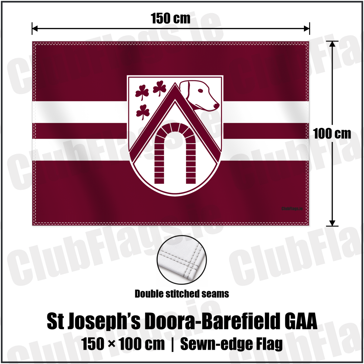 St Joseph’s Doora-Barefield GAA 100cm x 150cm Flag (sewn on the edges) with the verified club crest and colours, Clare GAA - ClubFlags.ie