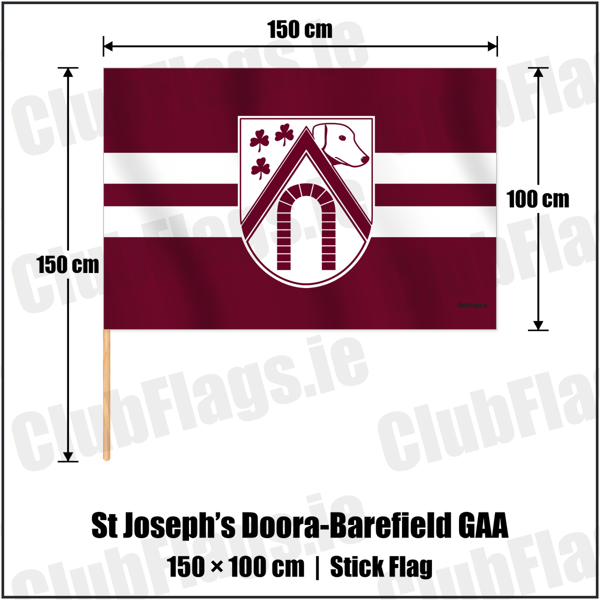 St Joseph’s Doora-Barefield GAA 100cm x 150cm Stick Flag with the verified club crest and colours, Clare GAA - ClubFlags.ie
