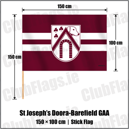 St Joseph’s Doora-Barefield GAA 100cm x 150cm Stick Flag with the verified club crest and colours, Clare GAA - ClubFlags.ie