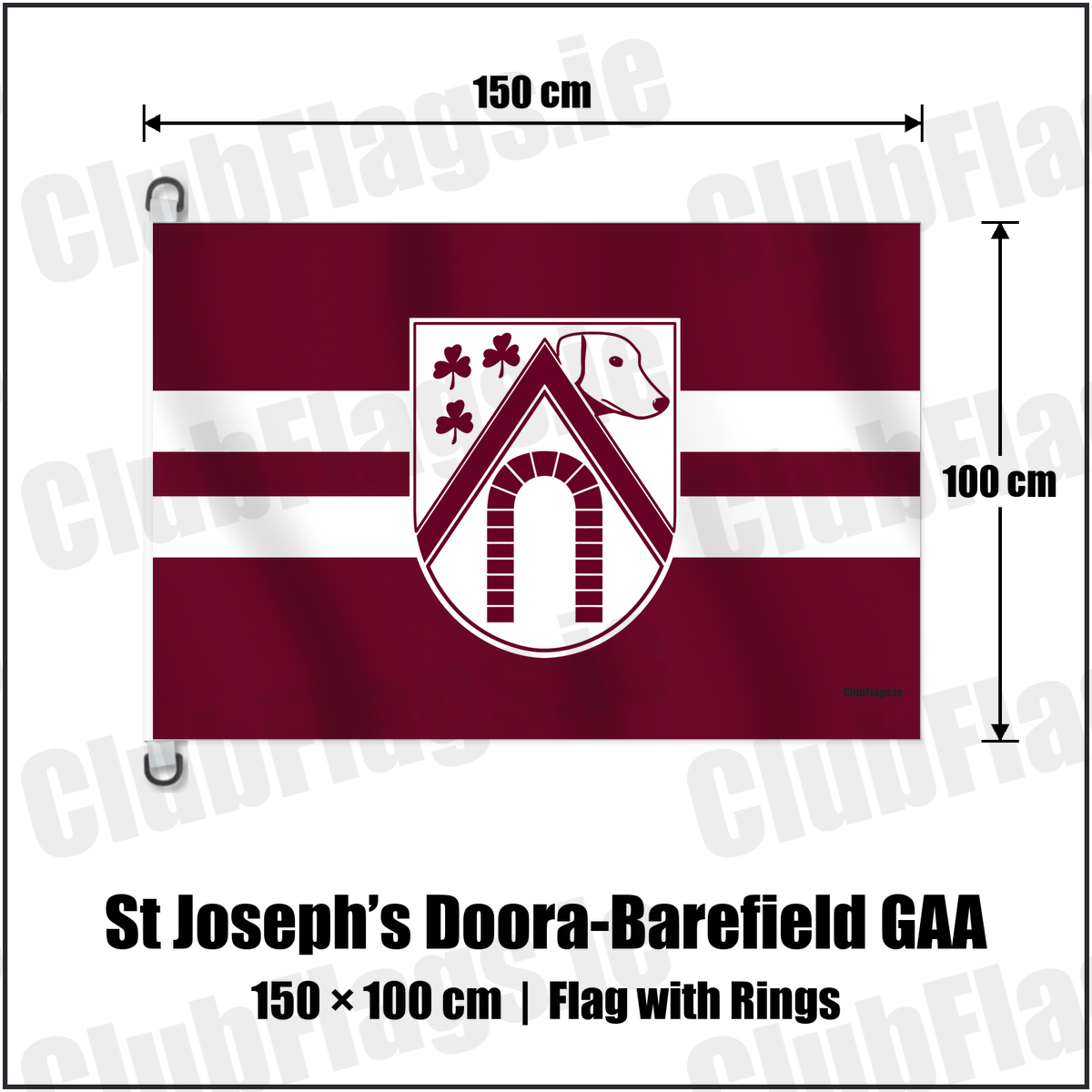 St Joseph’s Doora-Barefield GAA 150cm x 100cm Flag Pole Flag with Rings with the verified club crest and colours, Clare GAA - ClubFlags.ie