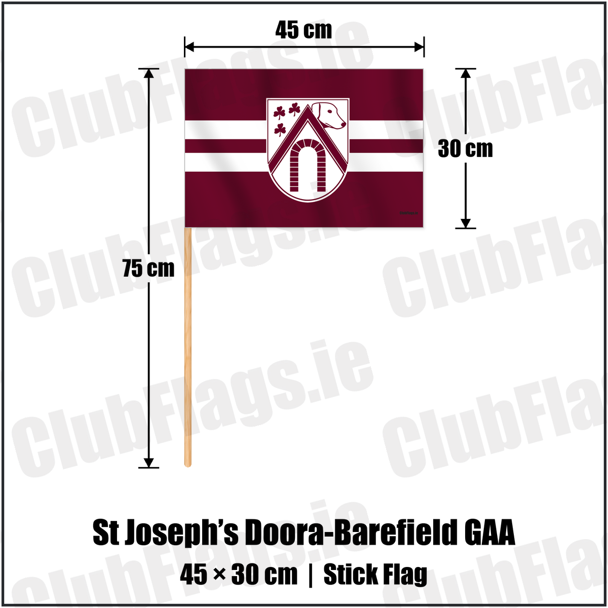 St Joseph’s Doora-Barefield GAA 30cm x 45cm Stick Flag with the verified club crest and colours, Clare GAA - ClubFlags.ie