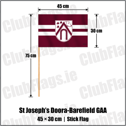 St Joseph’s Doora-Barefield GAA 30cm x 45cm Stick Flag with the verified club crest and colours, Clare GAA - ClubFlags.ie