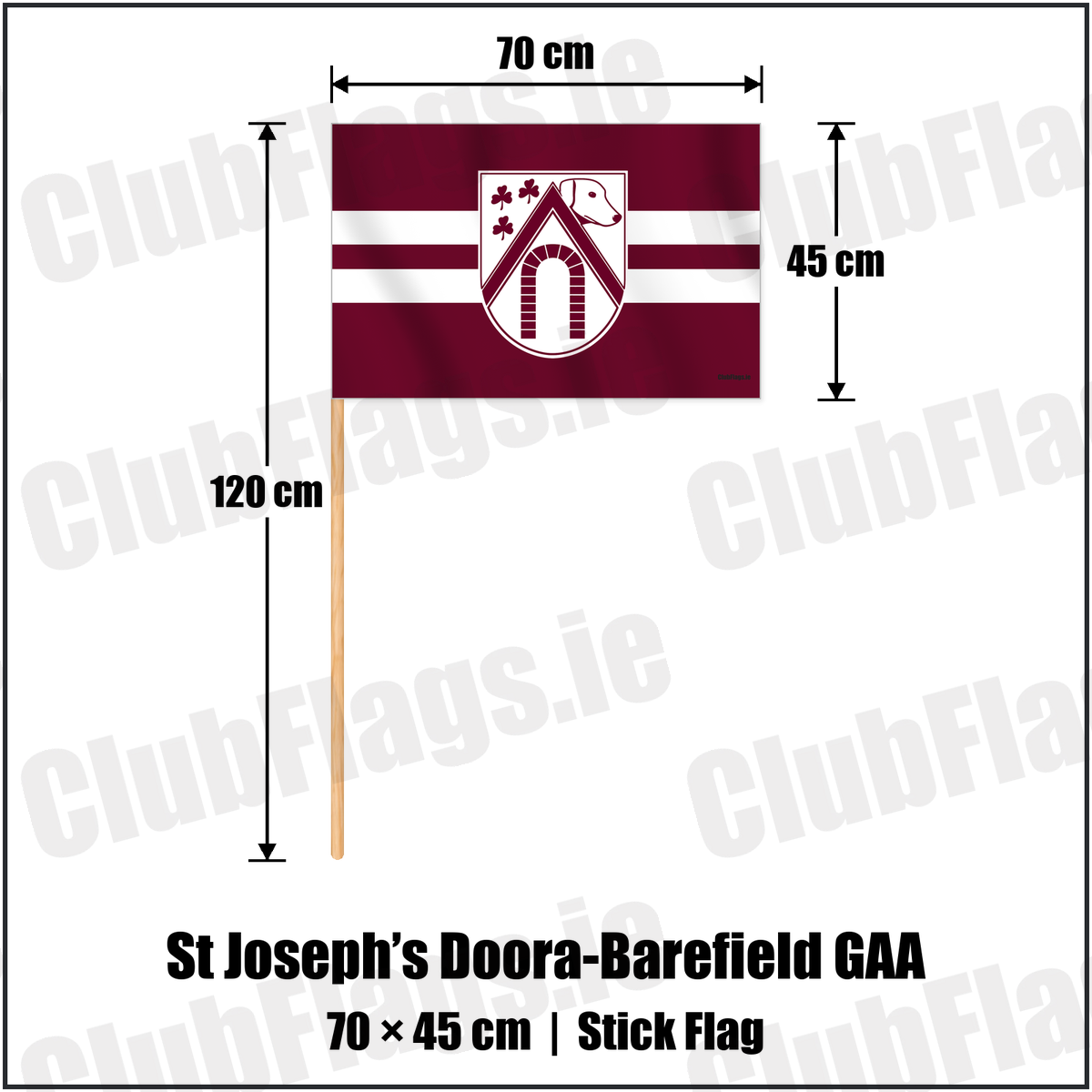 St Joseph’s Doora-Barefield GAA 45cm x 70cm Stick Flag with the verified club crest and colours, Clare GAA - ClubFlags.ie