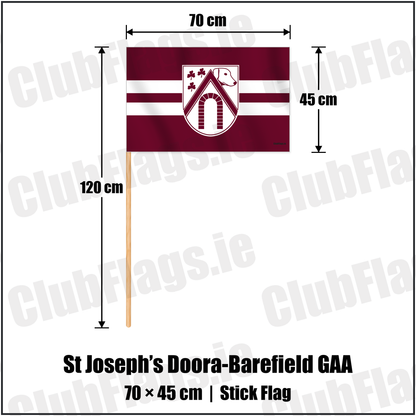 St Joseph’s Doora-Barefield GAA 45cm x 70cm Stick Flag with the verified club crest and colours, Clare GAA - ClubFlags.ie
