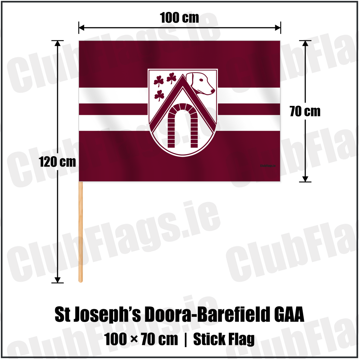 St Joseph’s Doora-Barefield GAA 70cm x 100cm Stick Flag with the verified club crest and colours, Clare GAA - ClubFlags.ie