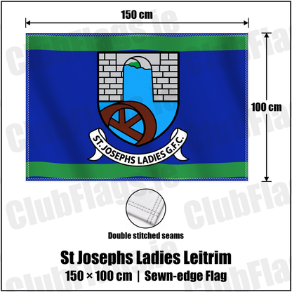 St Josephs Ladies Leitrim 100cm x 150cm Flag (sewn on the edges) with the club crest and colours, Leitrim GAA - ClubFlags.ie