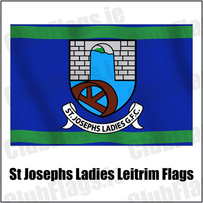 St Josephs Ladies Leitrim Flags with the club crest and colours, Leitrim GAA - ClubFlags.ie