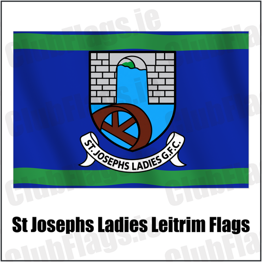 St Josephs Ladies Leitrim Flags with the club crest and colours, Leitrim GAA - ClubFlags.ie