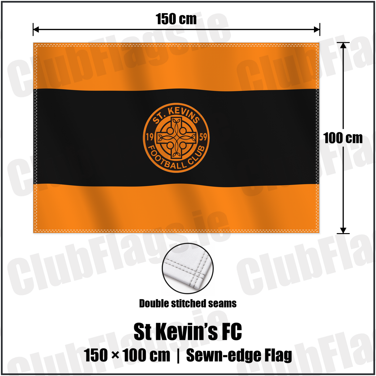 St Kevin’s FC 100cm x 150cm Flag (sewn on the edges) with the club crest and colours, Dublin Football - ClubFlags.ie