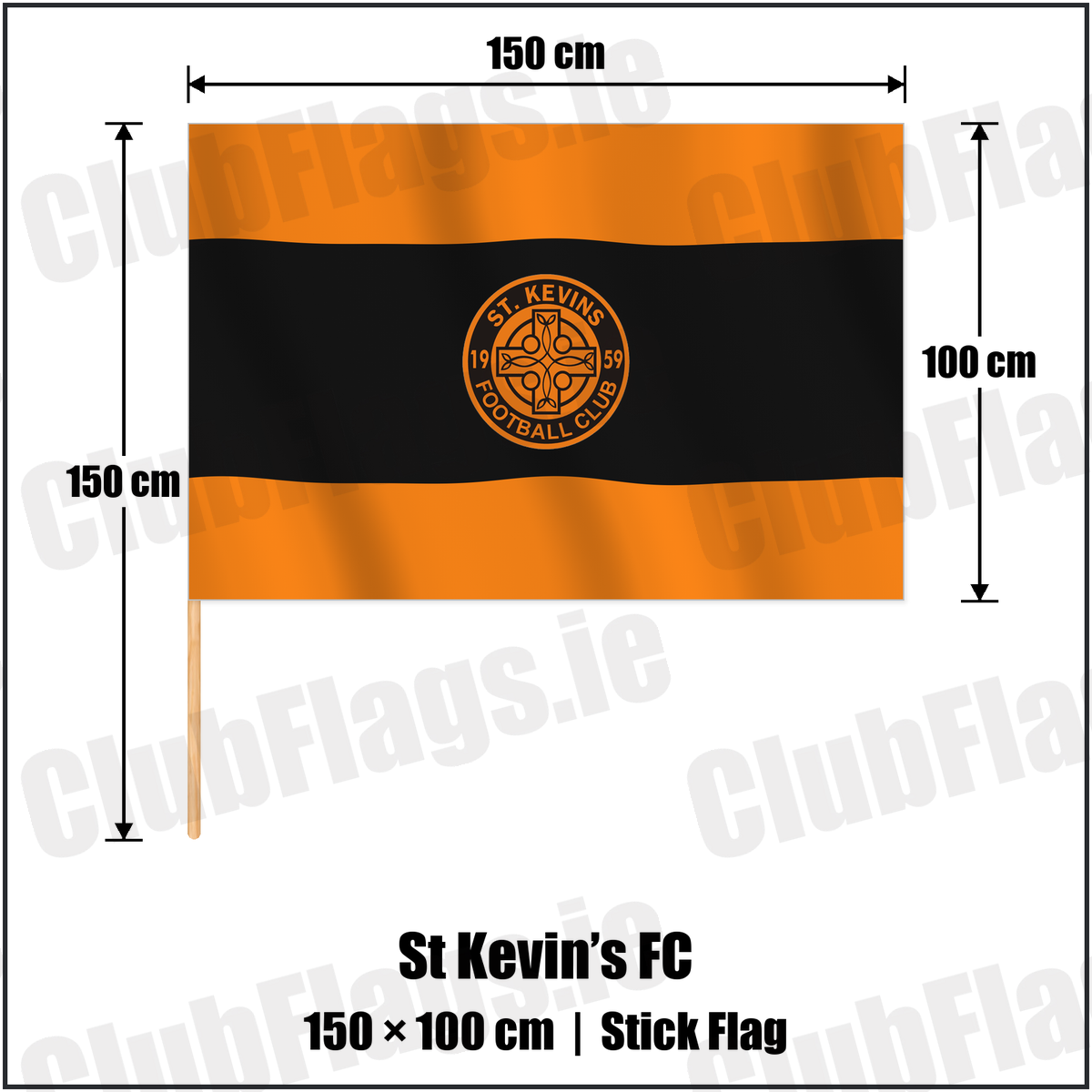 St Kevin’s FC 100cm x 150cm Stick Flag with the club crest and colours, Dublin Football - ClubFlags.ie