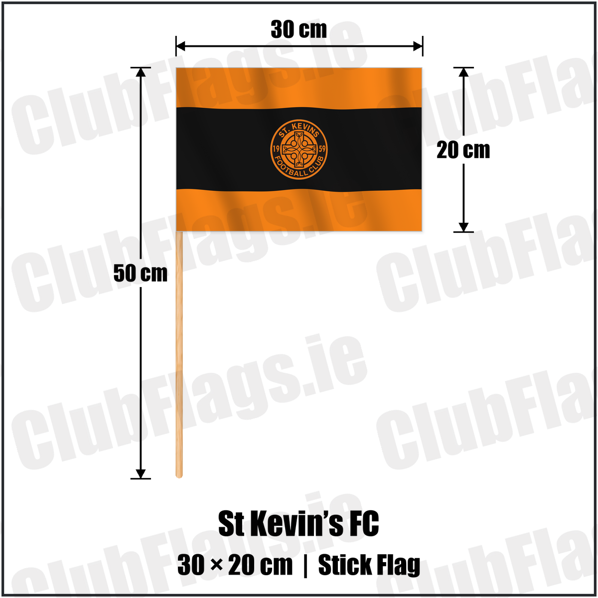 St Kevin’s FC 20cm x 30cm Stick Flag with the club crest and colours, Dublin Football - ClubFlags.ie